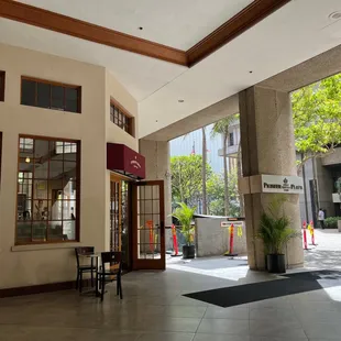 the entrance to a coffeehouse