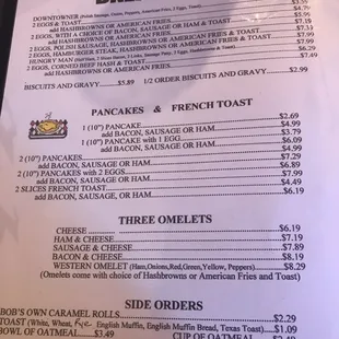 Breakfast menu