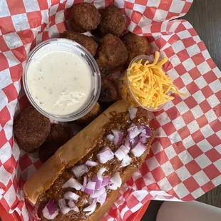 Chili Dog Special with Fried Mushrooms