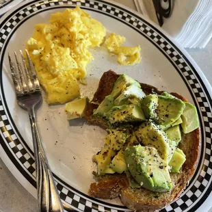 Avocado toast with scrambled eggs