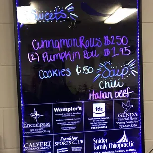 the menu for the restaurant