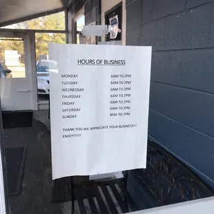 hours of business sign in window
