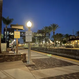a train station at night