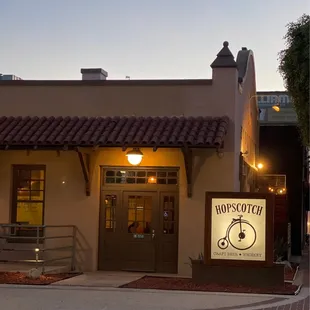 the entrance to a restaurant