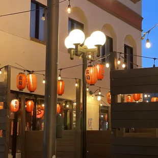 lanterns lit up at night