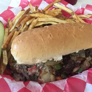 Philly cheesesteak sandwich and half order of the handcut fries. So delicious!