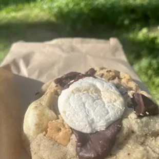  chocolate chip cookie with marshmallow on top