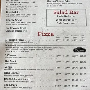 the menu and prices