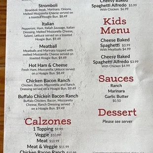 the menu for the restaurant