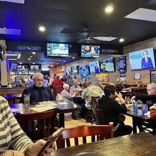 The hubbub of the sports bar.