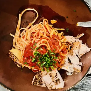 Arribiata with chicken.