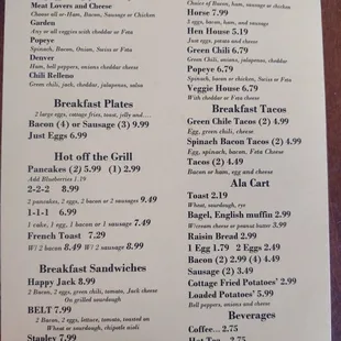 the breakfast menu for breakfast