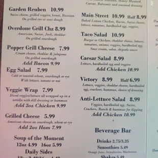 the menu for the restaurant