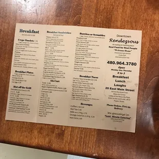 Breakfast menu