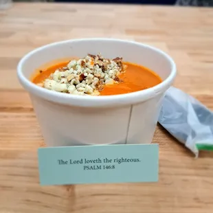 a bowl of soup on a table