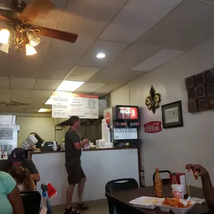 Inside at counter