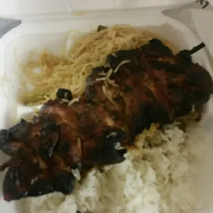 Chicken, pancit, and rice