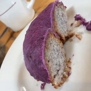 Blue corn donut with lavender icing