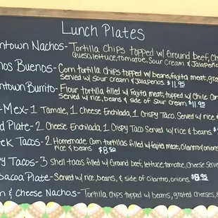Lunch Plates Menu