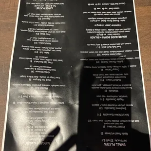 the menu of the restaurant