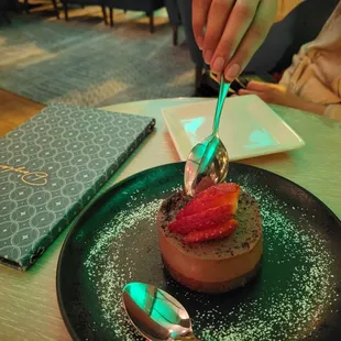 a plate with a dessert on it