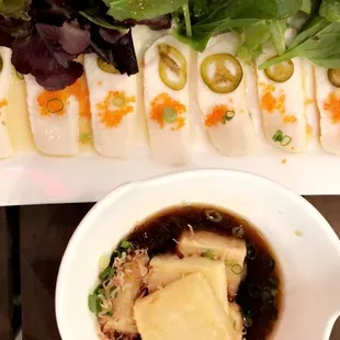 Escolar and agedashi tofu