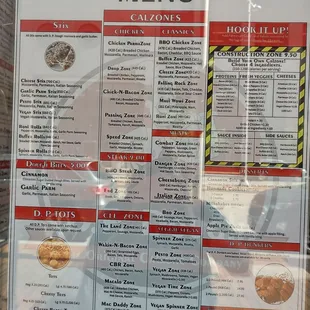 Menu as posted on the window
