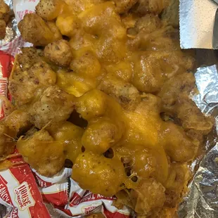 BACON Cheddar Tots.  With no Bacon.  Buzz kill!