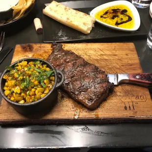 NY strip with corn