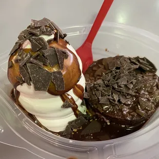 Hot triple chocolate brownie