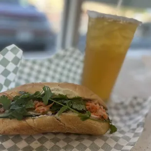 Beef banh mi with mango green tea