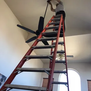 Ceiling fan on a vaulted ceiling? Yes we do that!