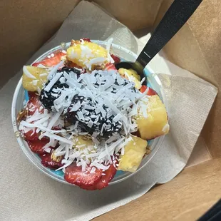 Blue Cream base! Delicious fresh fruit. $10.99