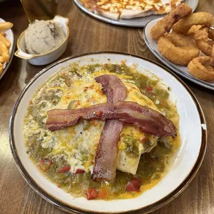 Not for faint of heart but worth it. Green chili tortilla burger