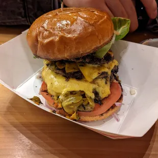 Skinny Green Chile Cheeseburger