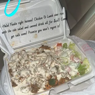 Chicken and lamb over rice side salad comes with it.