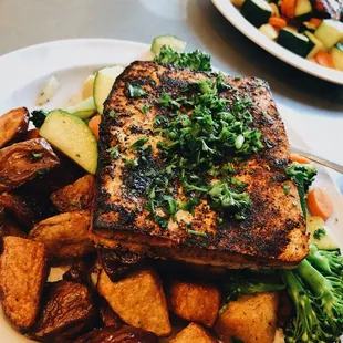 Blackened tofu + potatoes + Sauteed Vegetable Medley