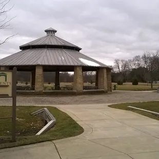 large pavilion for performance and special occasions on the east end of the park