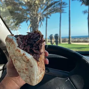 My favorite beef Shawarma pita from Dr. sandwich at Santa Monica beach view