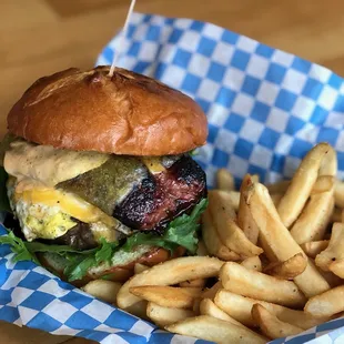 a burger and fries