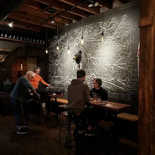 people sitting at tables in a restaurant