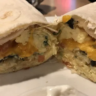 View of the split Breakfast Burrito