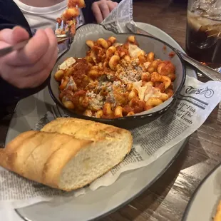 Kids spaghetti and meatball with garlic bread