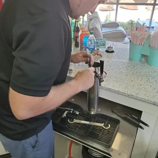 Repairing a broken tap.