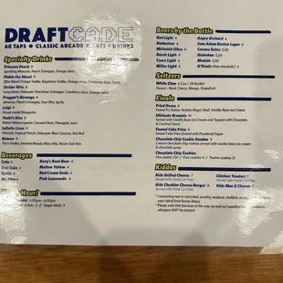 Drink menu
