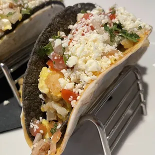 two tacos on a fork