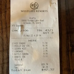 Our total .. very reasonable or actually cheap for the quality of the food