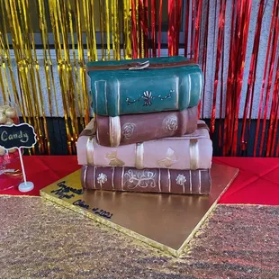 a stack of books on a table