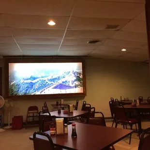 a large screen in the middle of the room