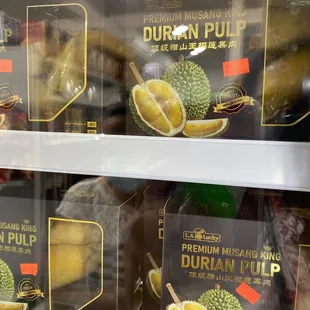 a display of durian pulp